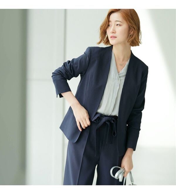 GeeRA（ジーラ）の「【2点セット】選べるボトム！洗えて型くずれしないノーカラージャケットパンツスーツセット（パンツスーツ）」｜詳細画像