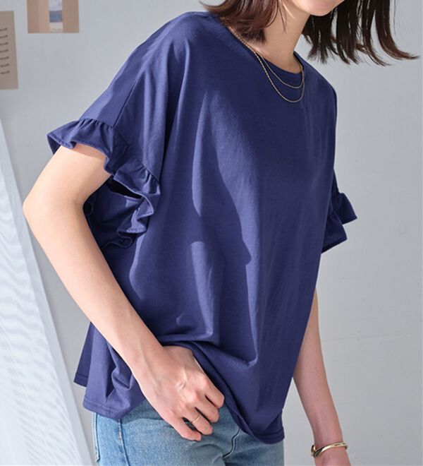 Viola e Viola（ヴィオラ エ ヴィオラ）の「サラリ綿混フリル袖Tシャツ（カットソー）」｜詳細画像