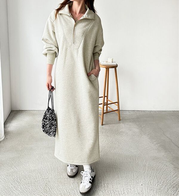 GeeRA（ジーラ）の「ハーフジップハイネック裏起毛ワンピース（カットソーワンピース）」｜詳細画像