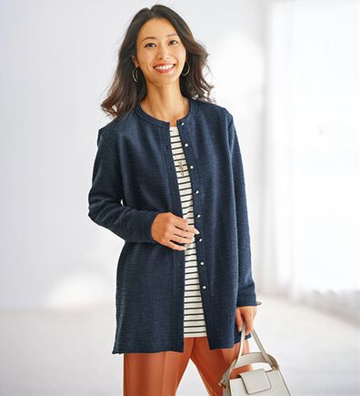 BELLUNA（ベルーナ）の「ツイード調カーデ&times;ボーダーアンサンブル（アンサンブル）」