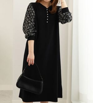 BELLUNA（ベルーナ）の「ジャカード素材袖切替ワンピース（カットソーワンピース）」｜詳細画像