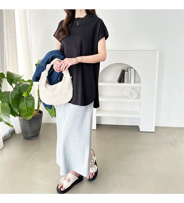 GeeRA（ジーラ）の「綿１００％フレンチスリーブチュニックＴシャツ（カットソー）」｜詳細画像