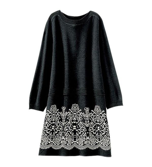 BELLUNA（ベルーナ）の「レース柄ジャカード切替ニットチュニック（チュニック）」｜詳細画像