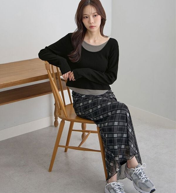 CHAN ME（チャンミ）の「チュールチェック柄スカート（ロングスカート）」｜詳細画像