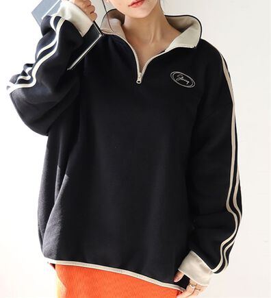 A HAPPY MARILYN（アハッピーマリリン）の「【Ｌ～６Ｌ】【ハピぽか裏起毛】ライン使いハーフＺＩＰスウェット 毛玉になりにくい（トレーナー・スウェット）」