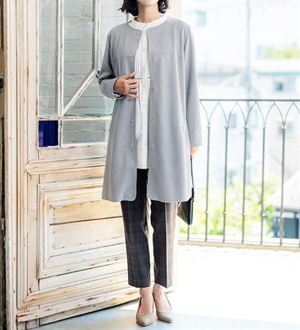 BELLUNA（ベルーナ）の「スエード調ノーカラーロング丈ジャケット（ノーカラージャケット）」｜詳細画像