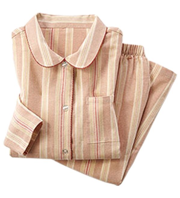 LAVIENNE（ラヴィエンヌ）の「綿１００％のやさしさ満点シャツパジャマ（パジャマ・ルームウェア）」｜ベージュ系ストライプ