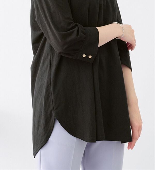 alotta（アロッタ）の「【接触冷感】６分袖衿フェイク裾ラウンドチュニック（チュニック）」｜詳細画像