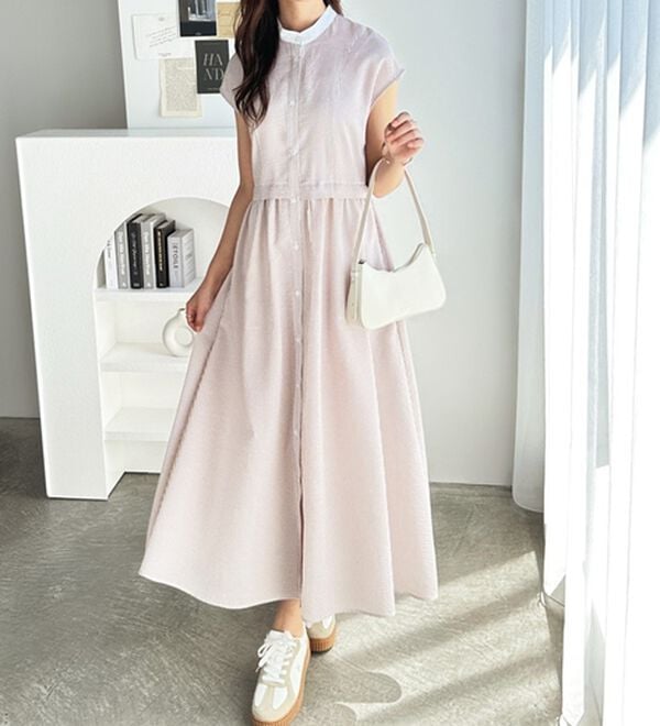 GeeRA（ジーラ）の「クレリック配色ウエストギャザーシャツワンピ―ス（シャツワンピース）」｜詳細画像