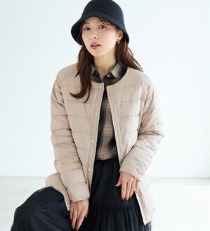 BELLUNA（ベルーナ）の「【マジ軽ヒート】ハイブリッド中わたジャケット（ノーカラージャケット）」｜グレージュ