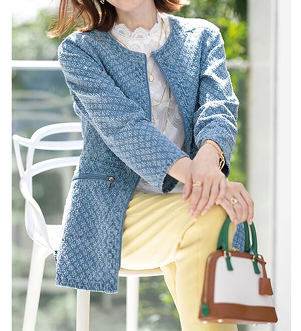 ルフラン（ルフラン）の「ダイヤ柄デニムデザインコート（ハーフコート）」｜詳細画像