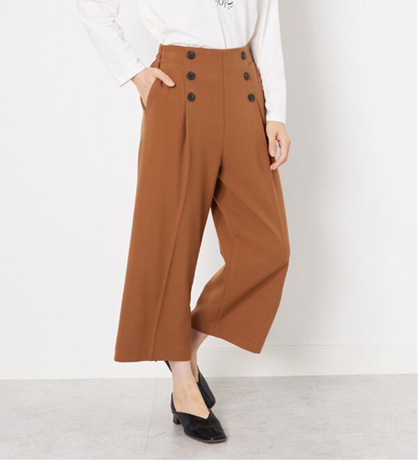 BELLUNA（ベルーナ）の「ストレッチ素材ボタン使いワイドパンツ（その他パンツ）」｜キャメル