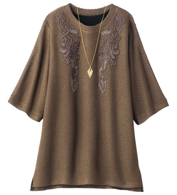 ルフラン（ルフラン）の「コード刺しゅうニットアンサンブル（アンサンブル）」｜ブラウン