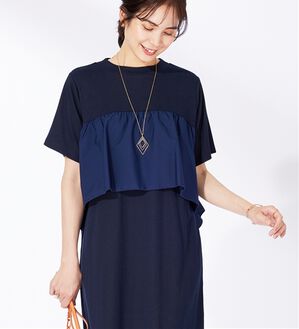 BELLUNA（ベルーナ）の「胸元フリルデザインワンピース（その他ワンピース）」｜ネイビー