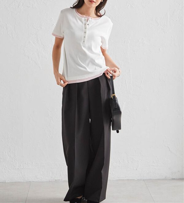 RANAN（ラナン）の「レイヤード風ヘンリーネックTシャツ（カットソー）」｜詳細画像