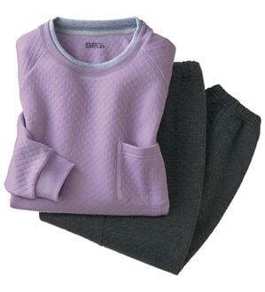 「＜シンプル＆プラス＞肌側綿１００％やわらかニットキルトパジャマ（メンズルームウェア）」｜ライラックセット