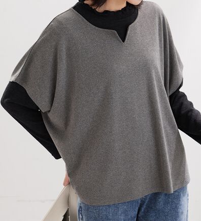 BELLUNA（ベルーナ）の「【2点セット】もちもち素材キーネックポンチョアンサンブル（アンサンブル）」