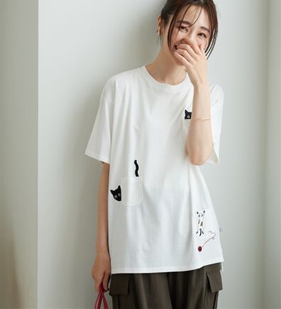 BELLUNA（ベルーナ）の「ネコ刺しゅうビッグプルオーバー（カットソー）」