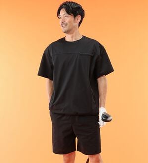 「＜コムルヴァン・オム＞　裾ドロストイージーケアセットアップ・パンツ（メンズハーフパンツ）」｜ブラックセット