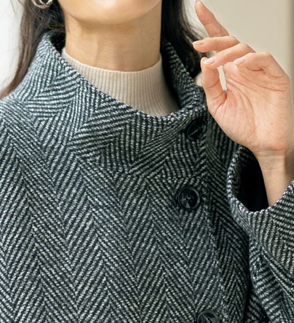 23区　サイズ48 日本製　グレー ヘリンボーン柄 コート ウエストベルト付き ウール調ヘリンボーン柄コート - ベルーナ【公式】