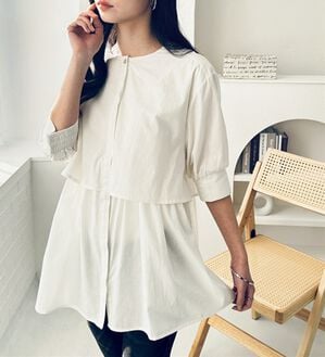 GeeRA（ジーラ）の「【華奢見え】羽織にもなる！ペプラムシャツチュニック（チュニック）」｜オフホワイト