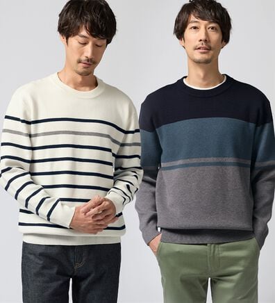 REMEN'S（リメンズ）の「【洗える】やわらかタッチボーダークルーネックセーター（メンズニット・セーター）」