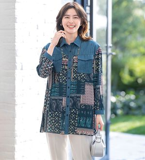 ルフラン（ルフラン）の「華やか柄シャツチュニック（シャツ）」｜ピンク系