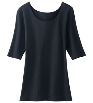 LAVIENNE（ラヴィエンヌ）の「スーッと猫背をケアするインナー５分袖（肌着・インナーウェア）」｜ブラック