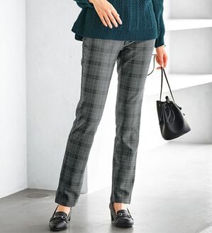 BELLUNA（ベルーナ）の「ウエストらくらく！ふっくら裏起毛ストレッチパンツ（フルレングスパンツ）」｜グレー系チェック
