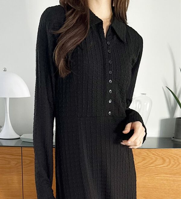 GeeRA（ジーラ）の「ポロ衿表面感素材マーメイドワンピース（カットソーワンピース）」｜詳細画像