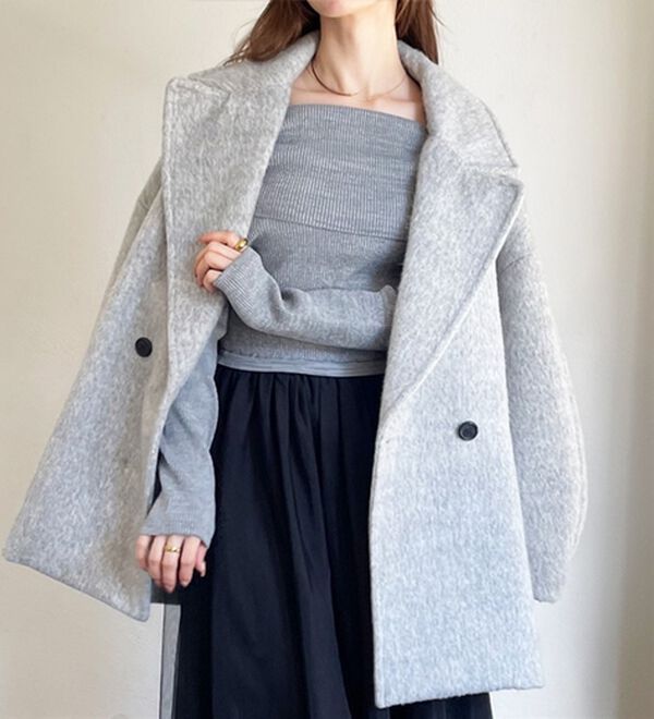 「【YOUING.】シャギーオーバーサイズミドルコート（ハーフコート）」｜詳細画像