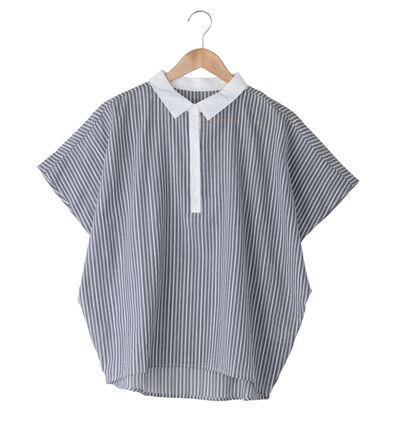 BELLUNA（ベルーナ）の「ストライプ柄衿配色ブラウス（ブラウス）」