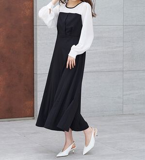 RANAN（ラナン）の「ビスチェドッキングワンピース（ドッキングワンピース）」｜ブラック／オフホワイト