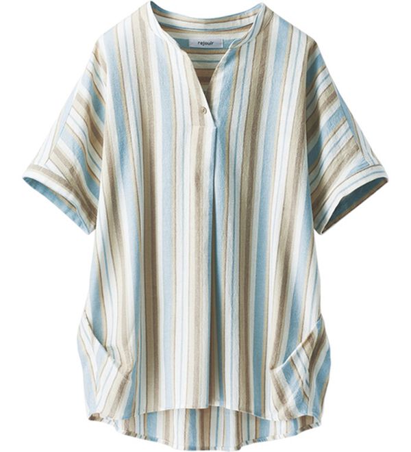 BELLUNA（ベルーナ）の「マルチストライプスキッパーデザインシャツ（チュニック）」｜ブルー系