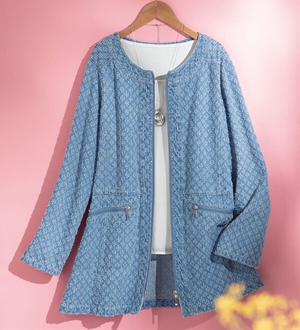 ルフラン（ルフラン）の「ダイヤ柄デニムデザインコート（ハーフコート）」｜詳細画像