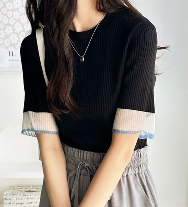 GeeRA（ジーラ）の「『ドラマ着用商品』 袖口シアーリブニット（ニット・セーター）」｜詳細画像