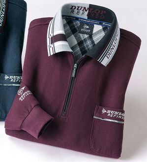 「＜ダンロップ・リファインド＞衿ジャカードデザインポロ（メンズポロシャツ）」｜ワイン(ジップデザイン)