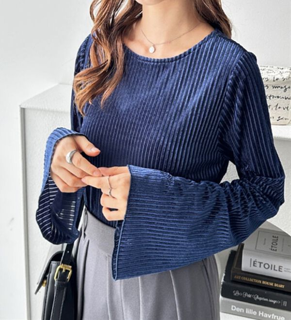 GeeRA（ジーラ）の「ストライプベロアフレアースリーブカットソー（カットソー）」｜詳細画像