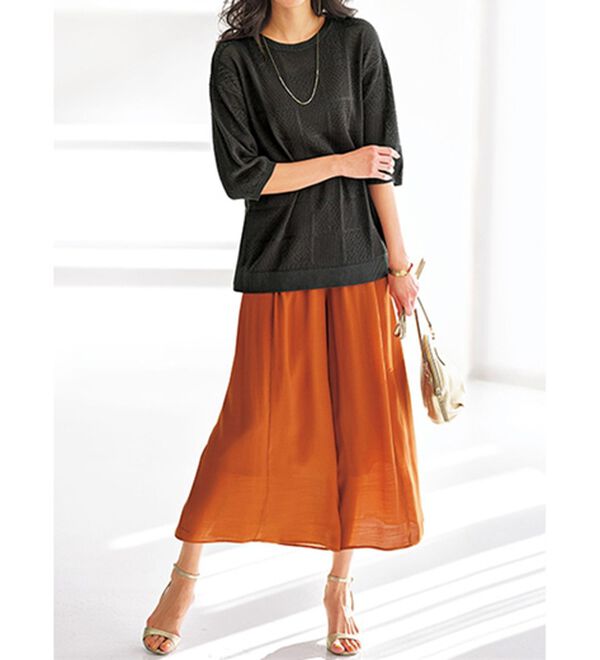 BELLUNA（ベルーナ）の「スクエア柄透かし編ニットプルオーバー（ニット・セーター）」｜詳細画像