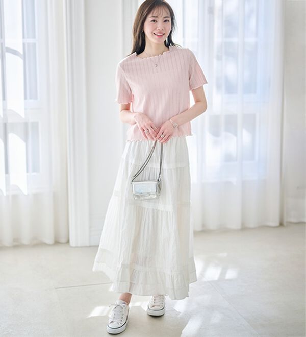 RANAN（ラナン）の「透かし柄メロー配色Ｔシャツ（カットソー）」｜詳細画像