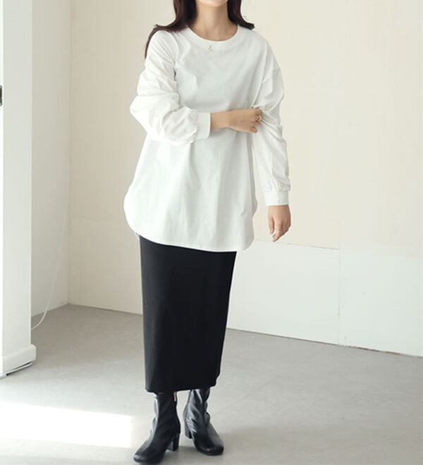 A HAPPY MARILYN（アハッピーマリリン）の「【大きいサイズ】【Ｌ～８Ｌ】綿１００％裾魅せラウンドヘムＴシャツ（Tシャツ）」｜詳細画像