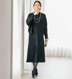 ルフラン（ルフラン）の「本気の体型カバー＊ニットワンピアンサンブル（アンサンブル）」｜黒