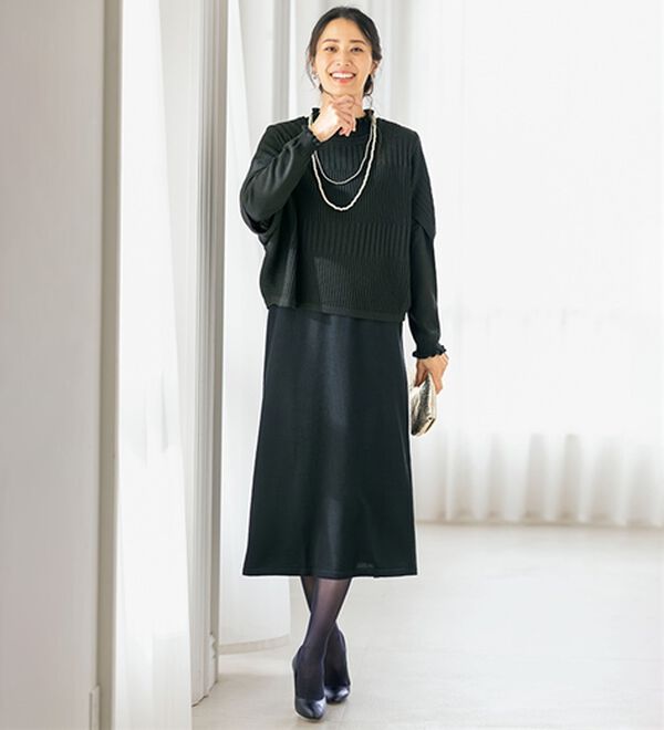 ルフラン（ルフラン）の「本気の体型カバー＊ニットワンピアンサンブル（アンサンブル）」｜黒