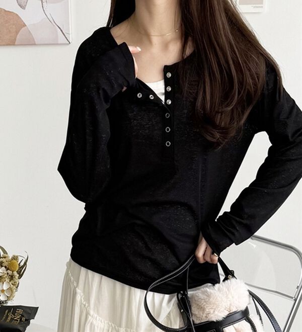 GeeRA（ジーラ）の「前後２ＷＡＹシアースラブヘンリーネックカットソー（カットソー）」｜詳細画像