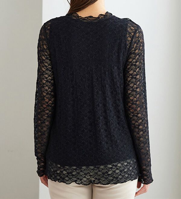 BELLUNA（ベルーナ）の「【重ね着にぴったり♪】のびやかレース素材メロー使いインナー（カットソー）」｜詳細画像