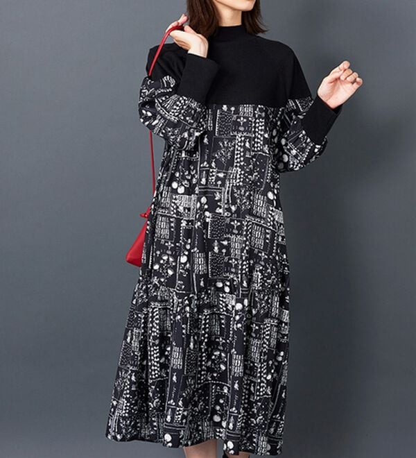 BELLUNA（ベルーナ）の「【Ｌａｇｒｉｌｕａ】ニット切替プリントワンピース（プリントワンピース）」｜詳細画像