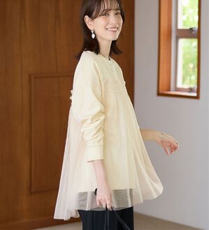 Viola e Viola（ヴィオラ エ ヴィオラ）の「１枚着映えチュール重ねダンボールトップス（カットソー）」｜アイボリー