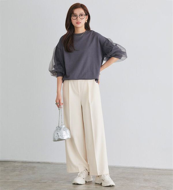 Pierrot（ピエロ）の「【選べる丈】楽ちんきれい高見えワイドパンツ（ワイドパンツ・ガウチョ）」｜詳細画像