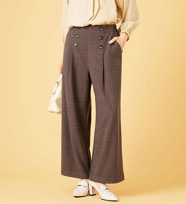 BELLUNA（ベルーナ）の「サマ見え（スーパーウォーム）ウール調ボタン使いワイドパンツ（ワイドパンツ・ガウチョ）」｜詳細画像