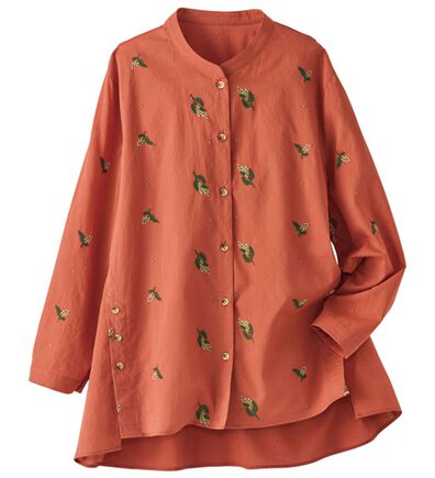 BELLUNA（ベルーナ）の「ミモザ刺しゅう腰まわりゆったり綿１００％ブラウス（ブラウス）」